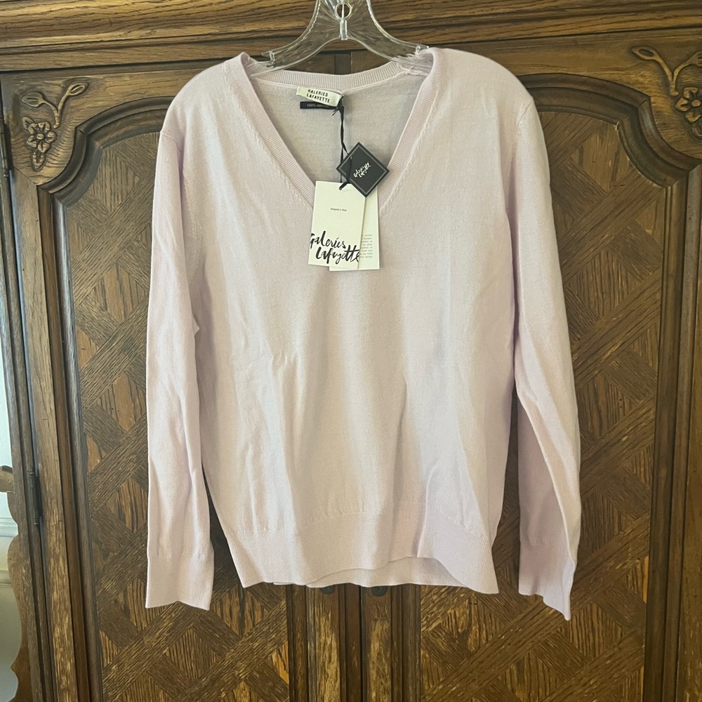 NWT Galleries Lafayette light pick merino wool v neck sweater size XL